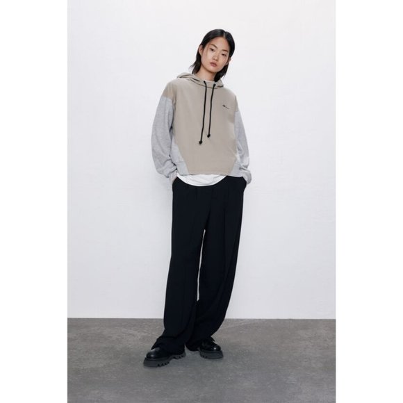 ZARA Women's Size Small Grey Contrast Hoodie Pullover Sweatshirt Cropped Boxy S - Picture 8 of 10
